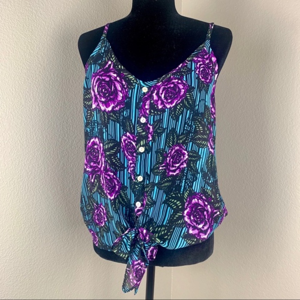 🖤 Solemio Moody Floral Front Tie Sheer Top